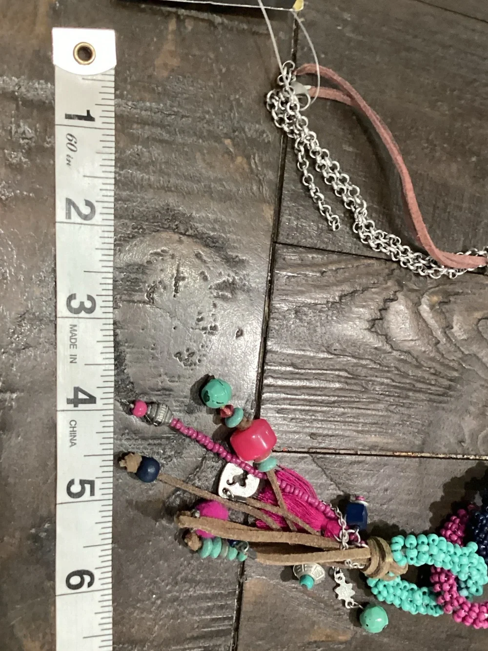 Boho Beaded Tassel Pendant‎ Necklace - Pink, Teal, Navy